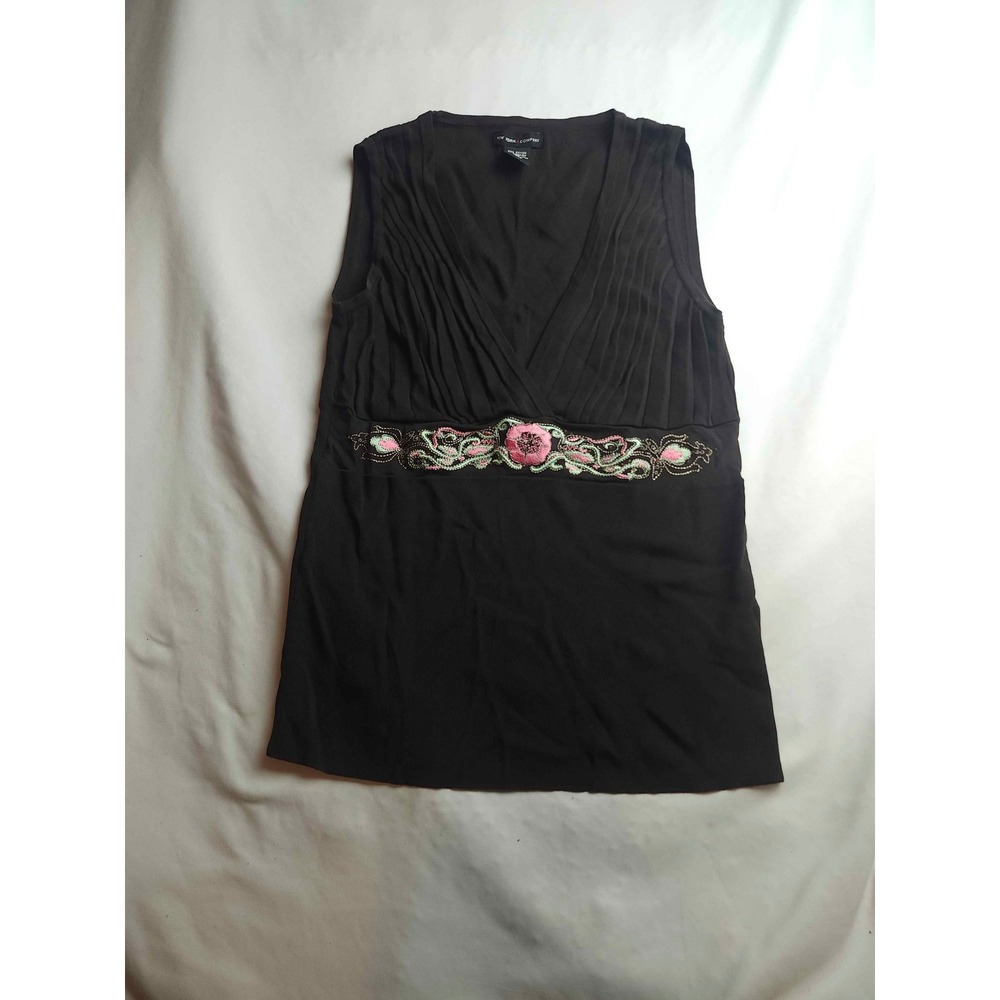 New York‎ & Company Black Womens Sleeveless Floral Embroidered Beaded Top Medium
